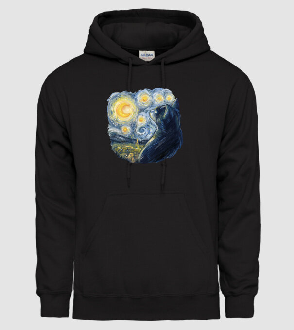 Van Gogh cat model negru pe tricou