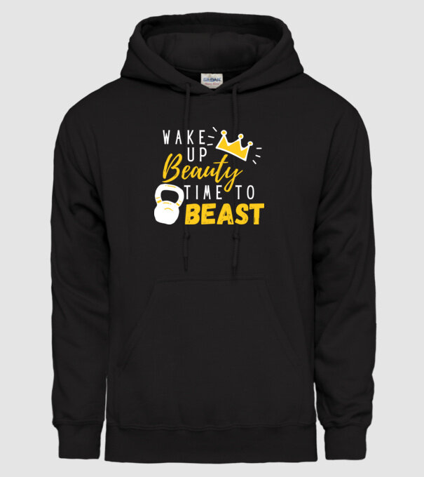 Wake Up Beauty Time To Beast model negru pe tricou