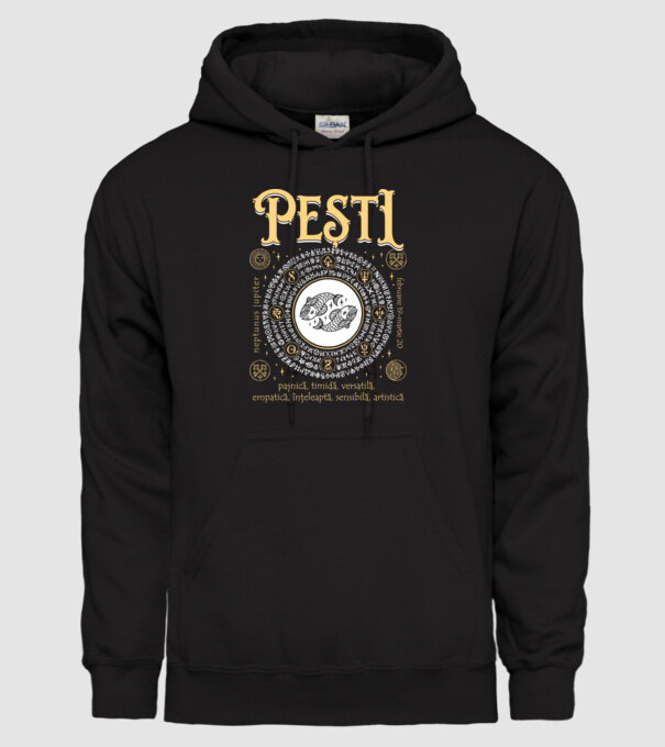 Zodiac femeie PEȘTI golden model negru pe tricou