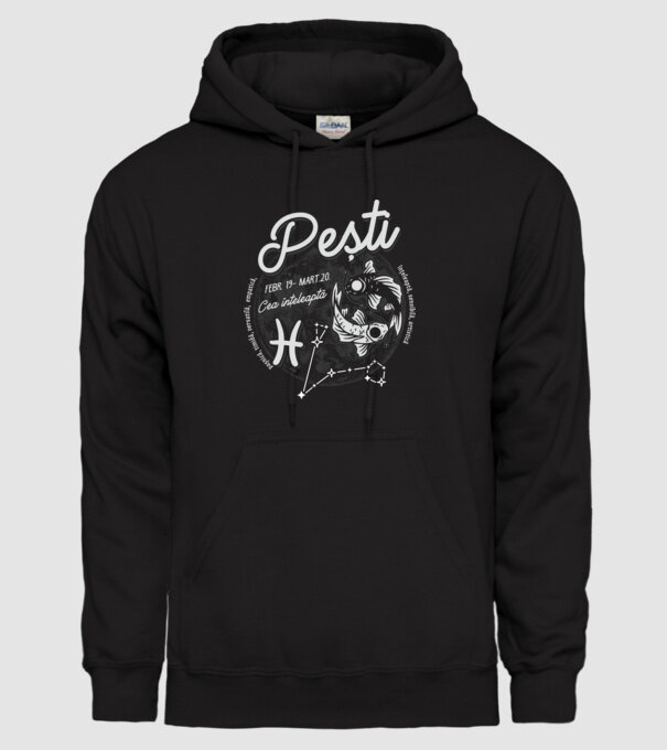 Zodiac femeie PEȘTI retro model negru pe tricou