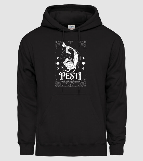 Zodiac femeie PEȘTI white model negru pe tricou