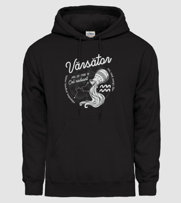 Zodiac bărbat VĂRSĂTOR retro model negru pe tricou
