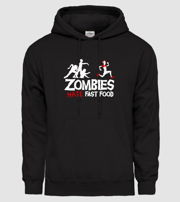 Zombies Hate Fast Food model negru pe tricou
