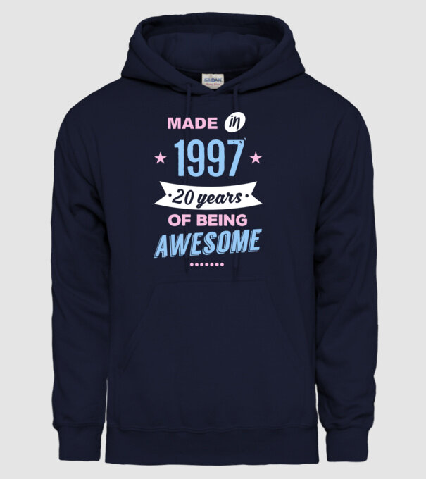 Made in - 1997 model albastru închis pe tricou