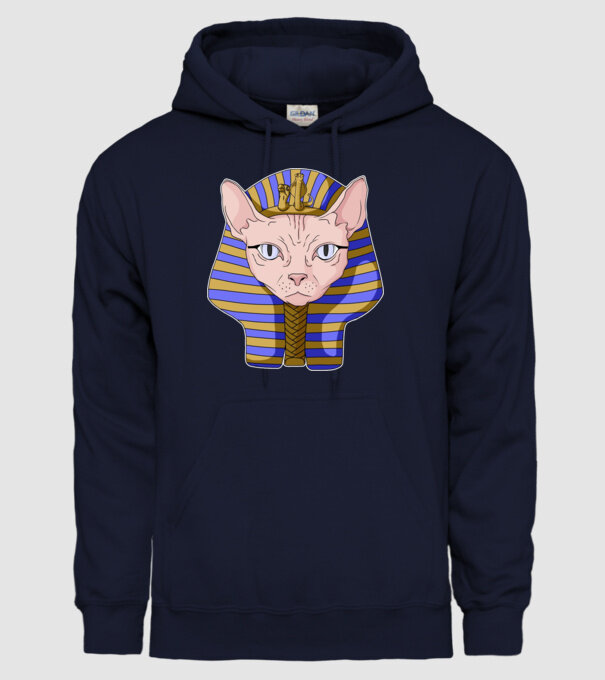 sphynx cat pharaoh model albastru închis pe tricou