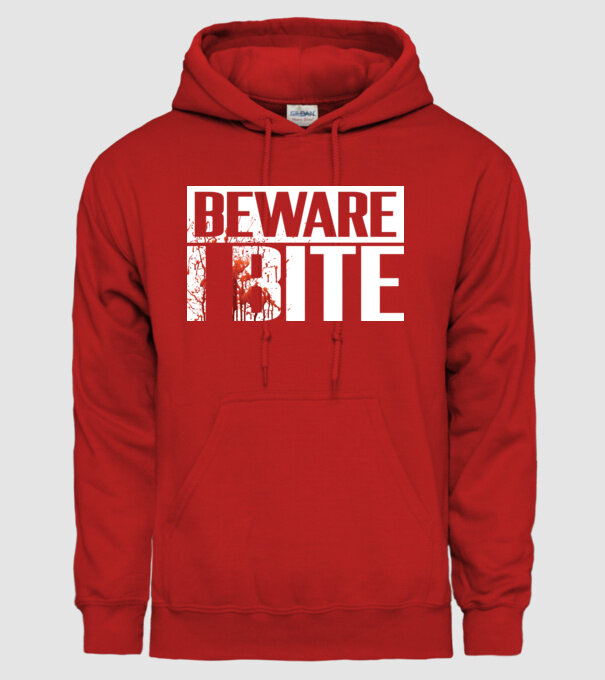 Beware i bite model roșu pe tricou
