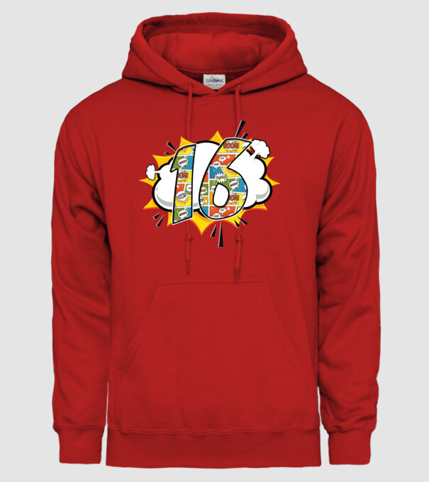 Birthday Comic Number 16 model roșu pe tricou