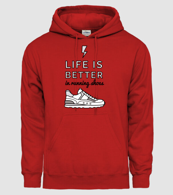 Life is better running shoes model roșu pe tricou
