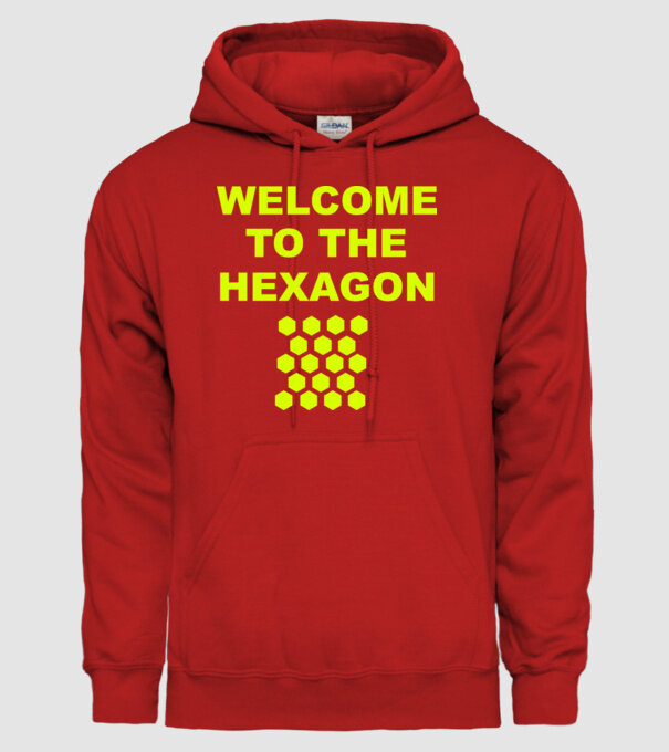 Welcome to the hexagon model roșu pe tricou