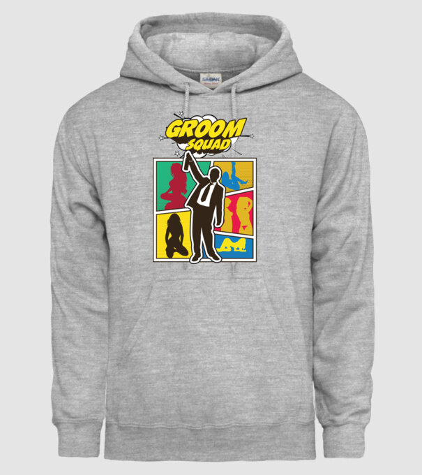 Comic Groom Squad model gri pe tricou