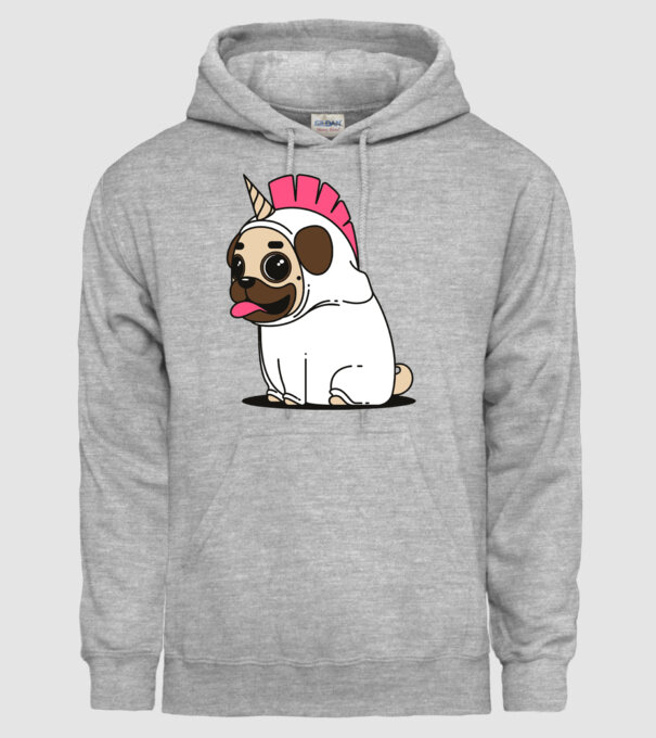 Pug Unicorn model gri pe tricou