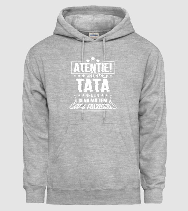 Atenție! Am un tată nebun și nu mă tem să-l folosesc. model gri pe tricou