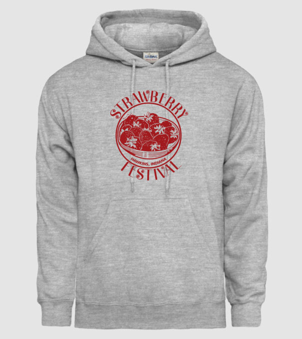 strawberry festival stranger things model gri pe tricou