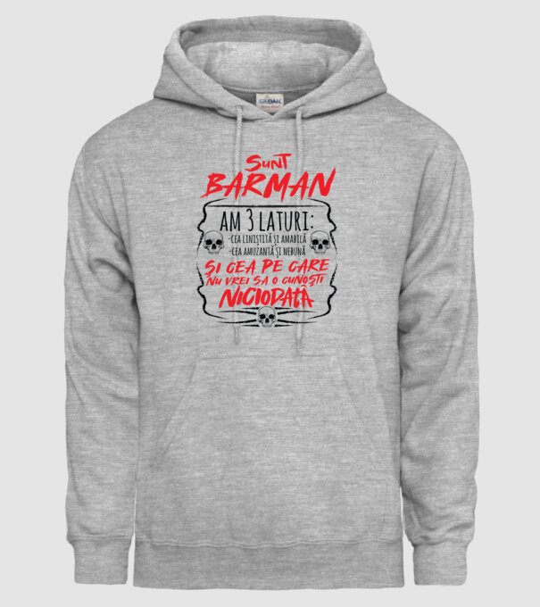 sunt barman am 3 laturi model gri pe tricou
