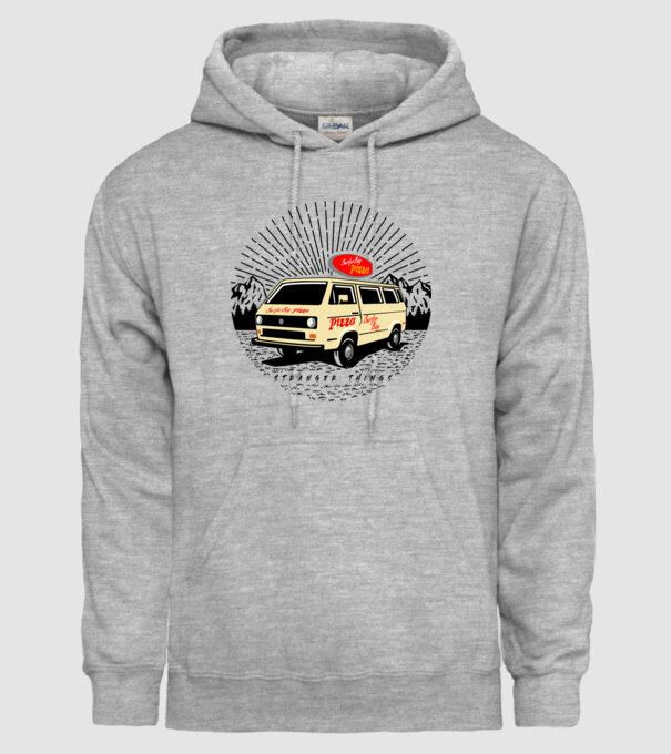 surfer boy pizza bus stranger things model gri pe tricou