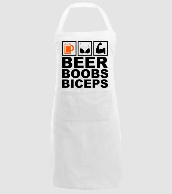 Beer Boobs Biceps model alb pe tricou
