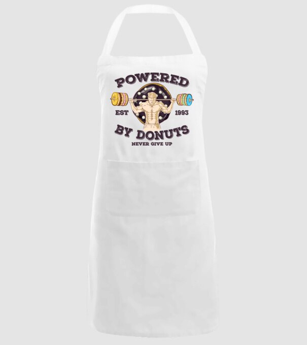 Powered by donuts model alb pe tricou