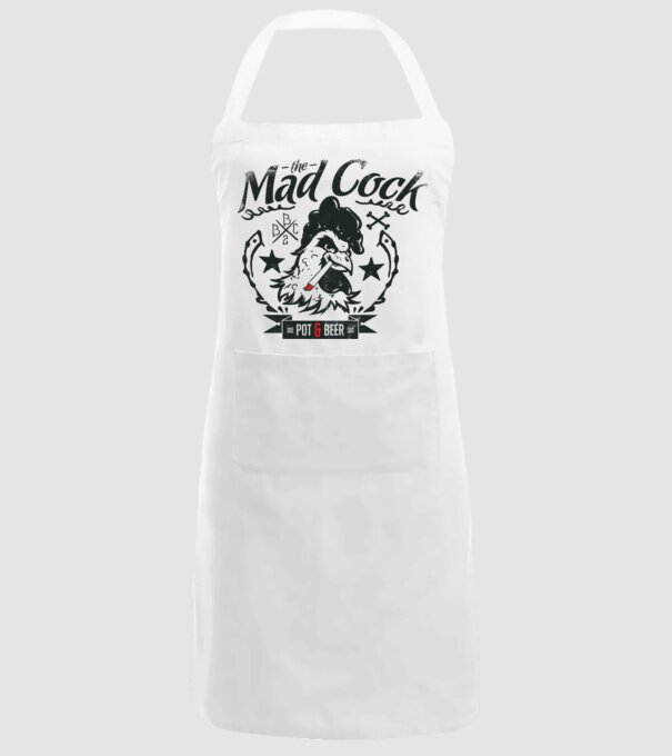 The Mad Cock model alb pe tricou