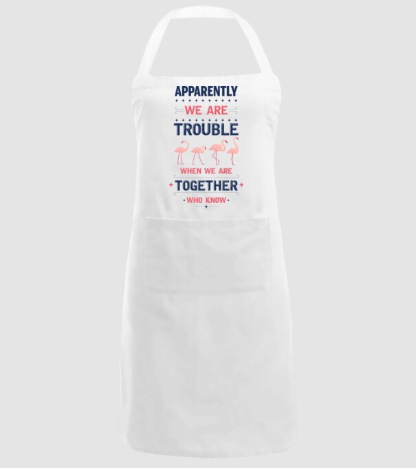 Trouble together flamingos model alb pe tricou
