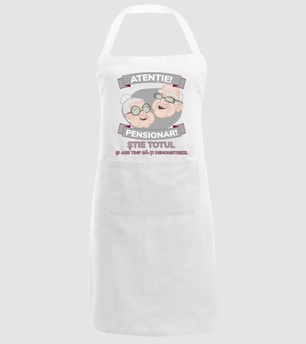 atenție! pensionar! știe totul și are timp să-ți demonstreze. model alb pe tricou