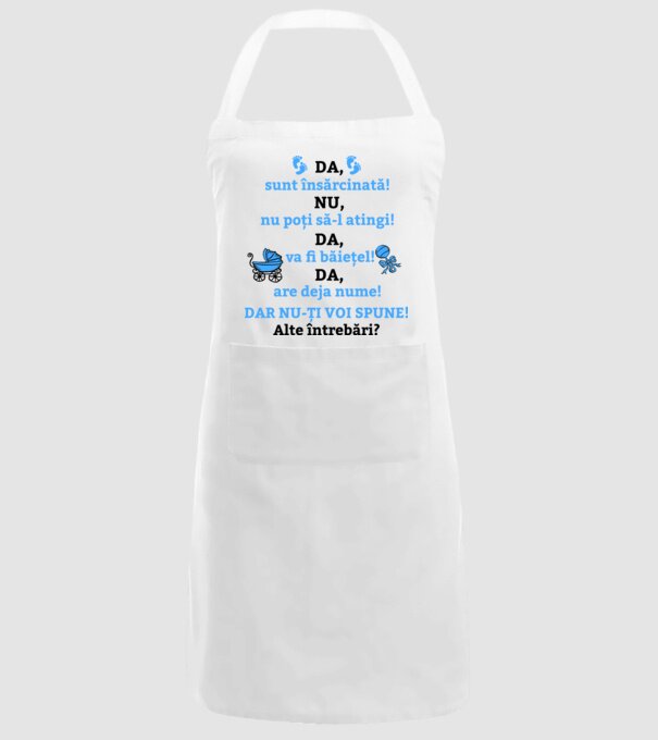 Da, sunt însărcinată! Nu, nu poți să-l atingi! Da, va fi băiețel! Da, are deja nume! Dar nu-ți voi spune! Alte întrebări? model alb pe tricou
