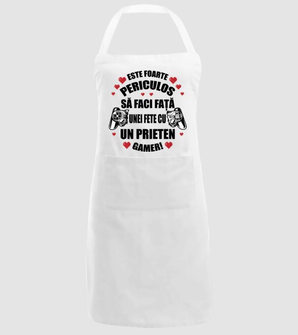 este foarte periculos să faci față unei fete cu un prieten gamer! model alb pe tricou