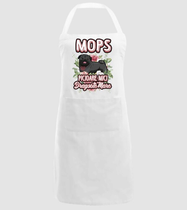 Mops negru picioare mici dragoste mare model alb pe tricou
