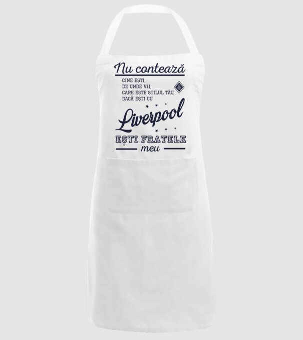 nu contează cine ești, de unde vii, care este stilul tău, dacă ești cu Liverpool, ești fratele meu model alb pe tricou
