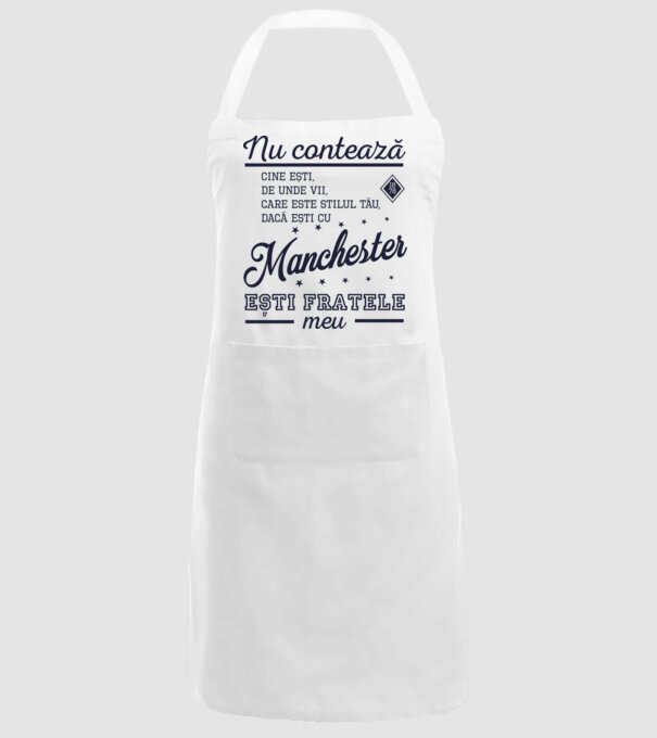 nu contează cine ești, de unde vii, care este stilul tău, dacă ești cu Manchester, ești fratele meu model alb pe tricou