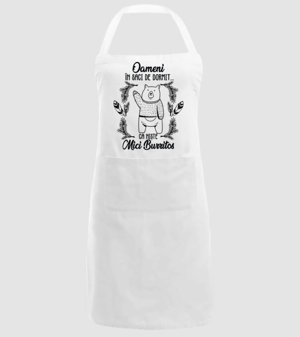 oameni în saci de dormit... ca niște mici burritos model alb pe tricou