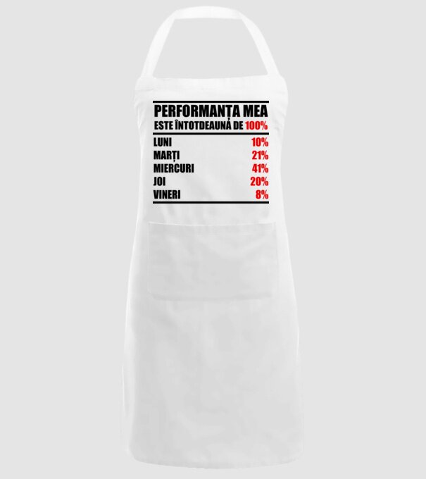 performanța mea este întotdeauna de 100% : luni, marți, miercuri, joi, vineri model alb pe tricou
