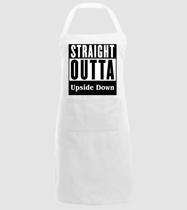 straight outta upside down model alb pe tricou