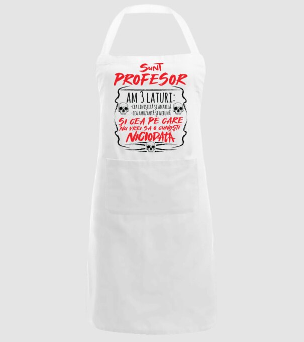 sunt profesor, am 3 laturi model alb pe tricou