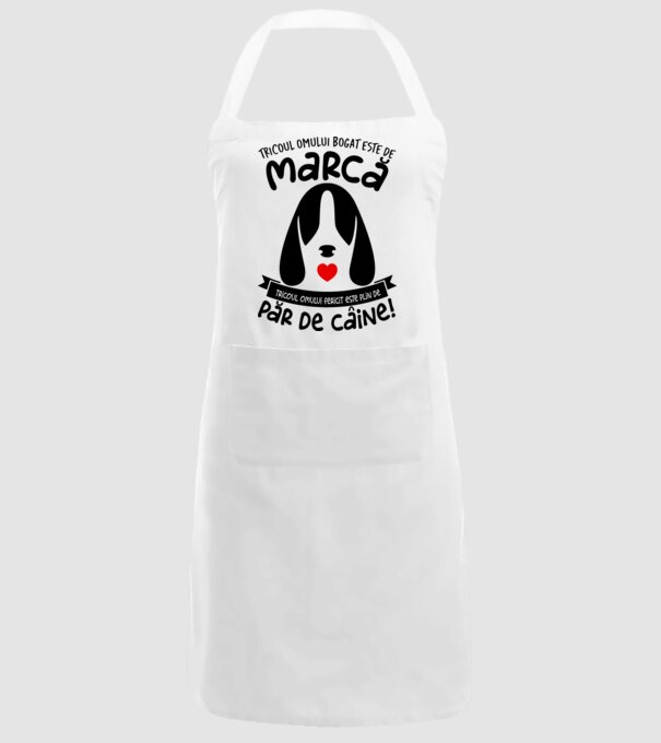 tricoul omului bogat este de marcă, tricoul omului fericit este plin de păr de câine model alb pe tricou
