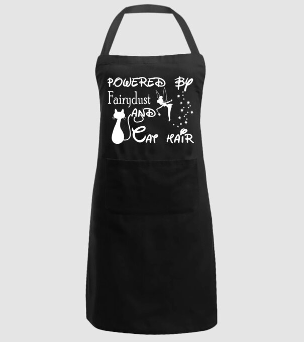 Powered by fairydust and cat hair model negru pe tricou