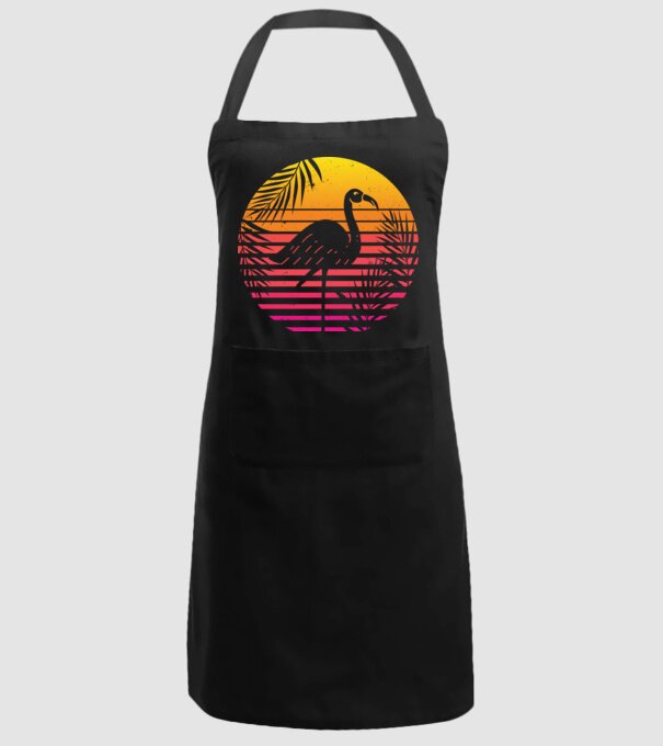 Retro flamingo sunset model negru pe tricou