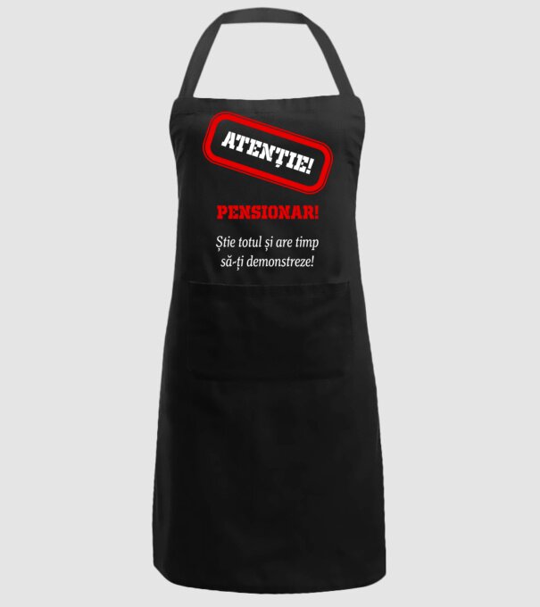 Atenție! Pensionar! Știe totul și are timp să-ți demonstreze! model negru pe tricou