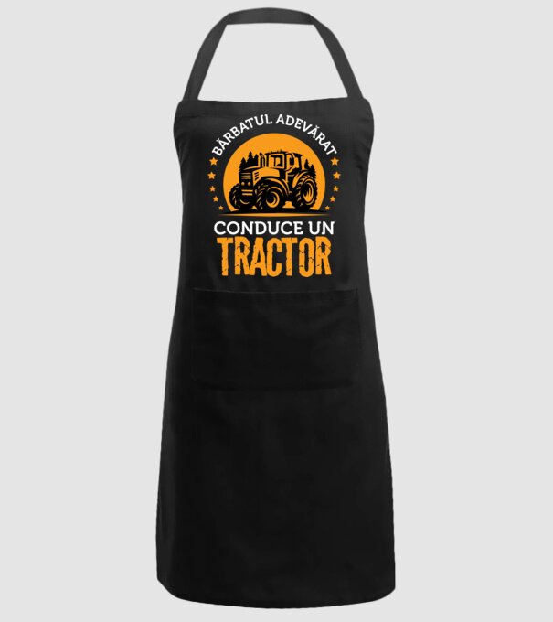 Bărbatul adevărat conduce un tractor model negru pe tricou