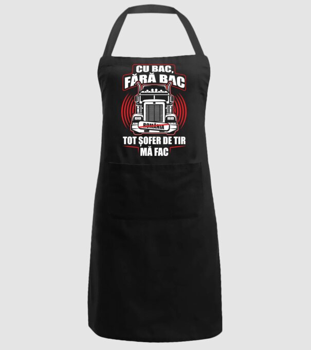 Cu bac, fără bac, tot șofer de tir mă fac model negru pe tricou