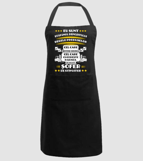eu sunt stăpânul depozitului, regele produselor, cel care menține ordinea, cel care cucerește haosul, pe scurt, șofer de stivuit model negru pe tricou