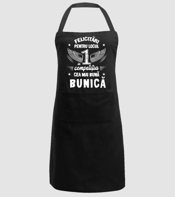 Felicitări pentru locul 1 în competiția Cea mai bună bunică! model negru pe tricou