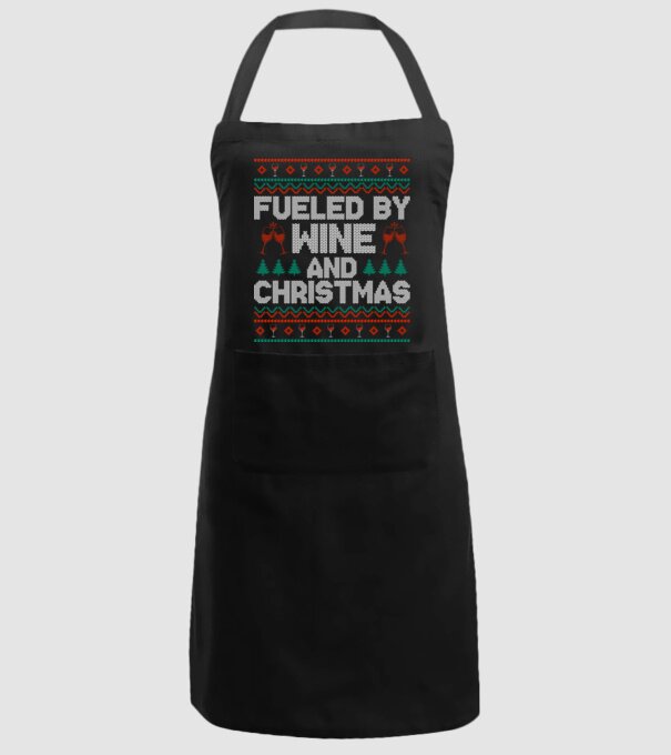 Fueled by wine and christmas model negru pe tricou