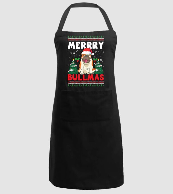 Merry bullmas ugly sweater model negru pe tricou