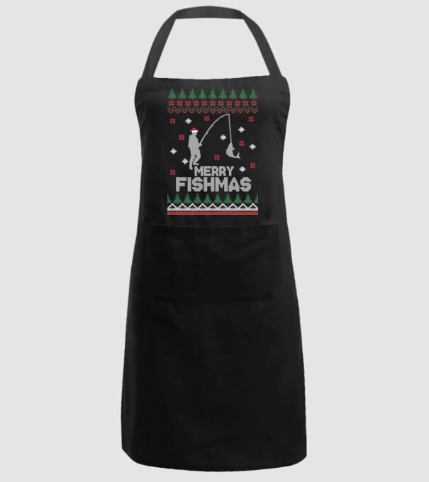 Merry Fishmas model negru pe tricou