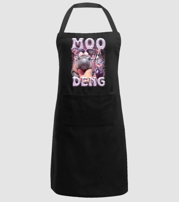 MOO DENG baby hippo model negru pe tricou