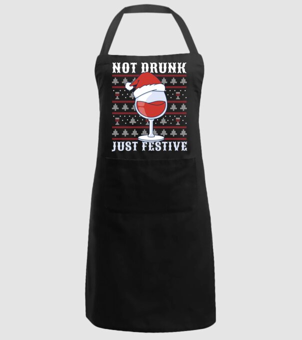 Not drunk just festive ugly sweater model negru pe tricou