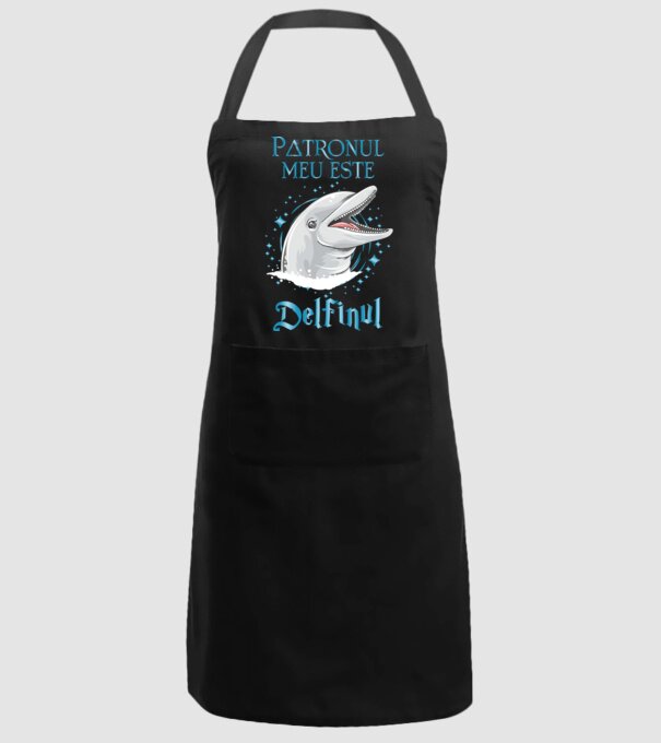 Patronul meu este DELFINUL model negru pe tricou