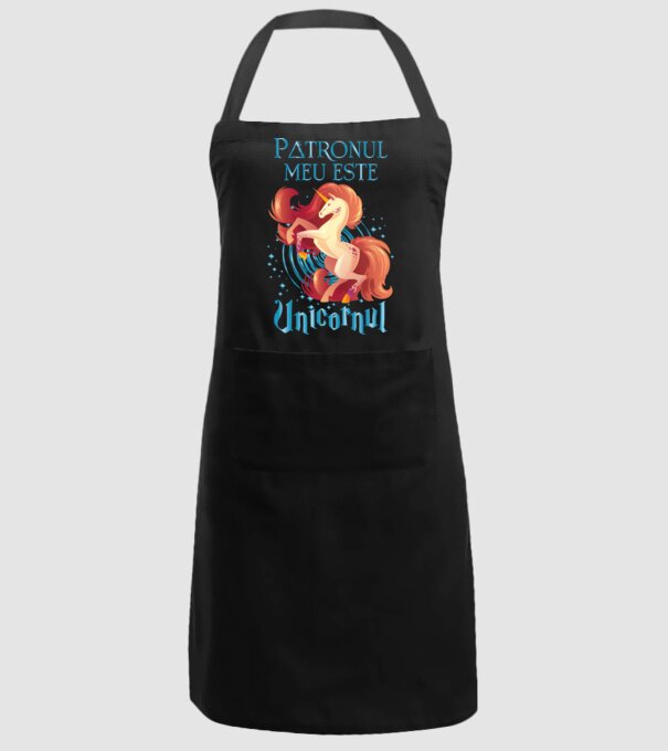 Patronul meu este UNICORNUL model negru pe tricou