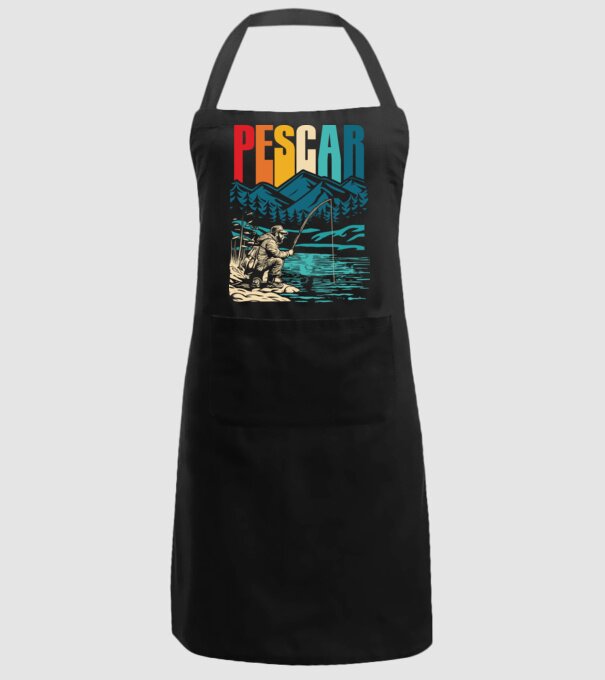 Pescar retro model negru pe tricou