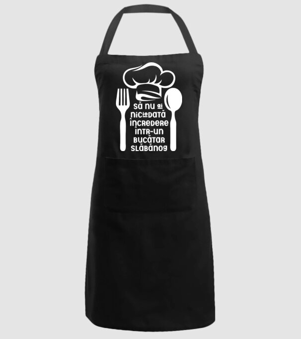 Să nu ai niciodată încredere într-un bucătar slăbănog model negru pe tricou